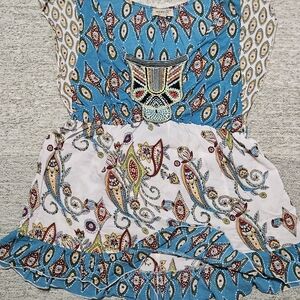 ONE WORLD Blue and White Patterned Blouse